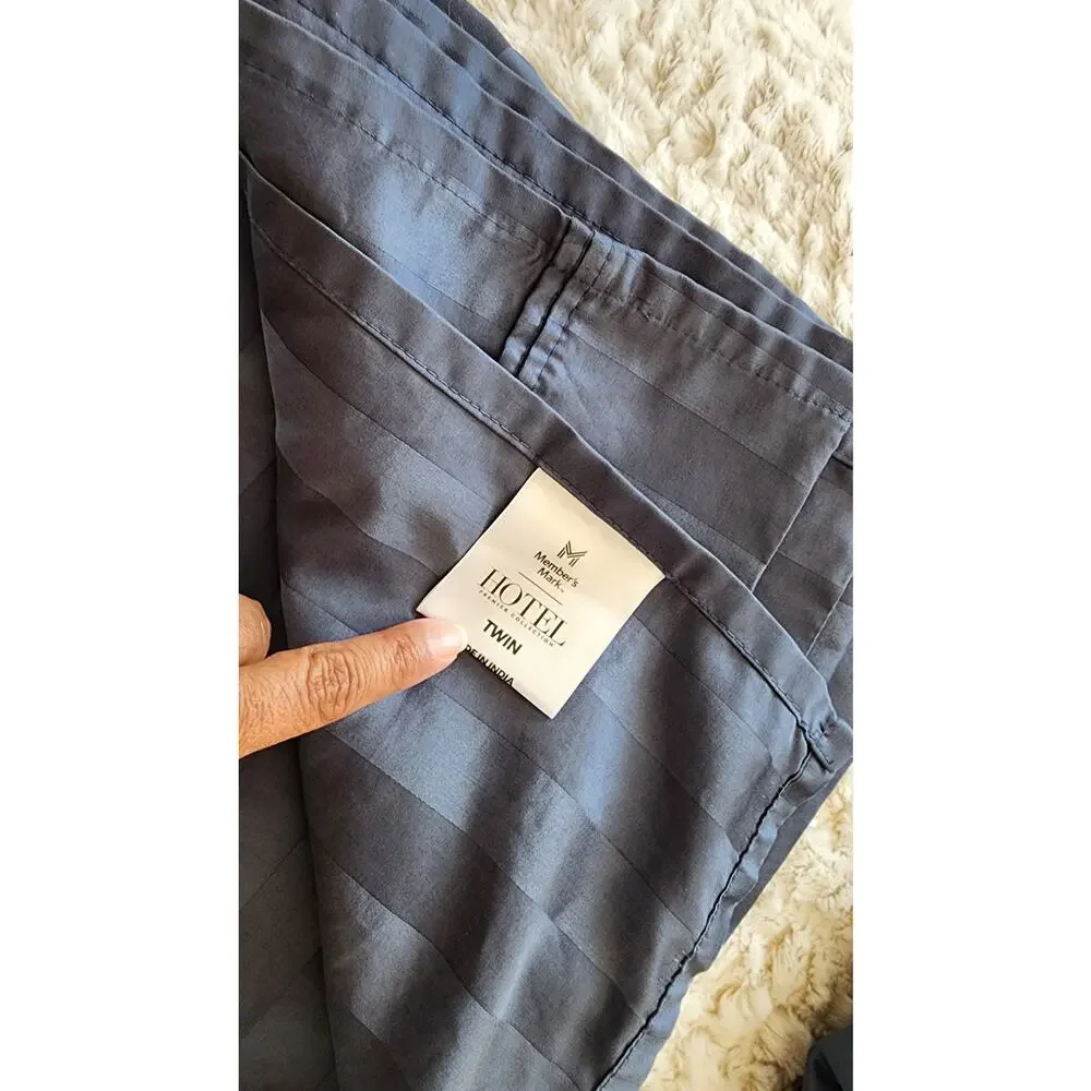 100% Egyptian Cotton Twin Bed Sheets 700 Thread Count Blue Striped Home Dorm